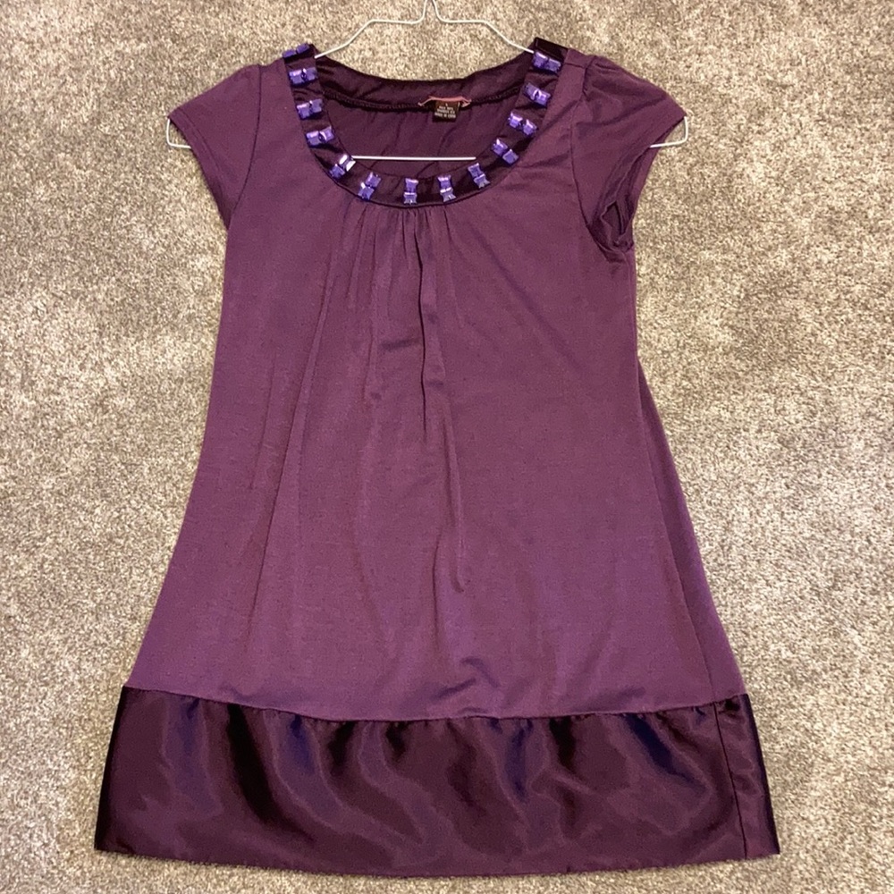 Long Blouse w/ Gems & Satin Trim